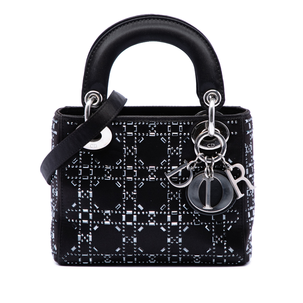 Pre-Loved Dior Mini Satin Cannage Strass Crystal Embellished Lady Dior - Picture 1 of 6
